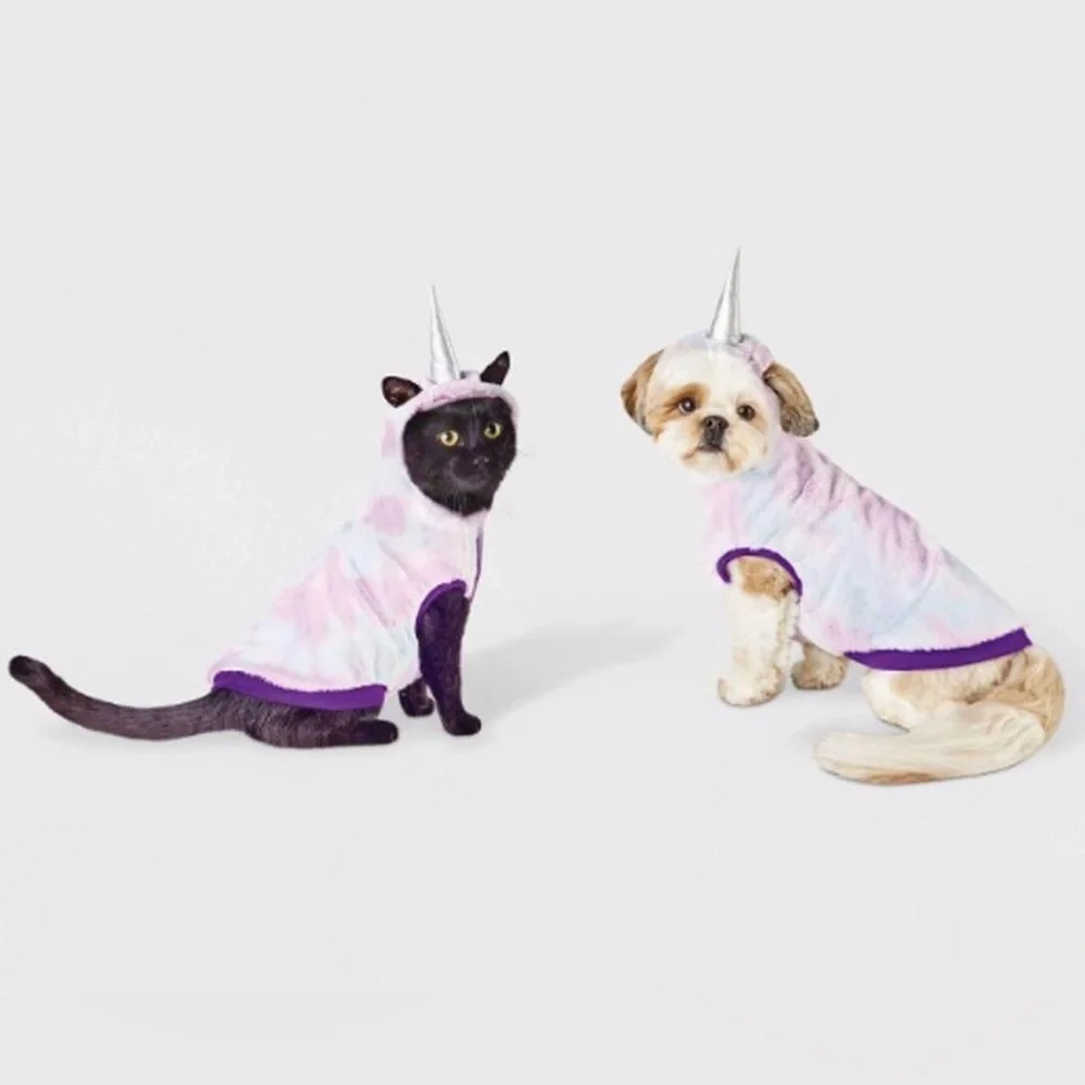 Unicorn Pet Costume Hoodie XS, S or M – Tie-Dye Pastel Plush Dog Cat Outfit